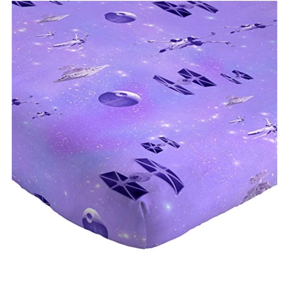 Star Wars Lavender Galaxy Queen Sheet Set with White Logo Pillowcases